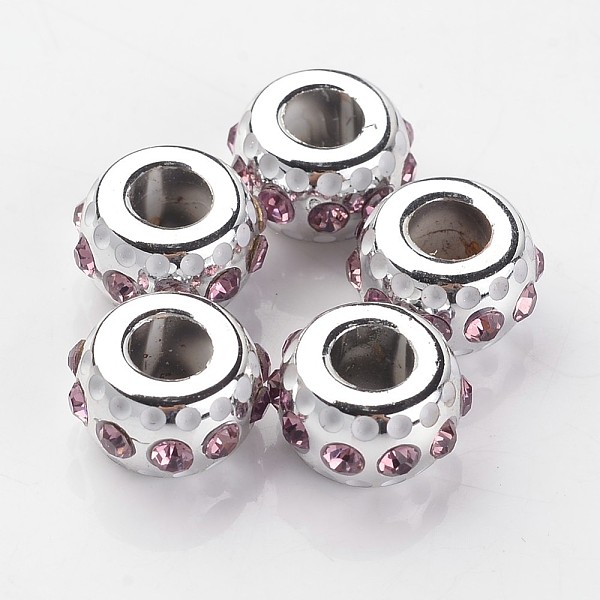 

PandaHall Rondelle Platinum Core CCB Plastic Glass Rhinestone Large Hole European Beads, Light Rose, 14x8mm, Hole: 5mm Plastic Rondelle Pink