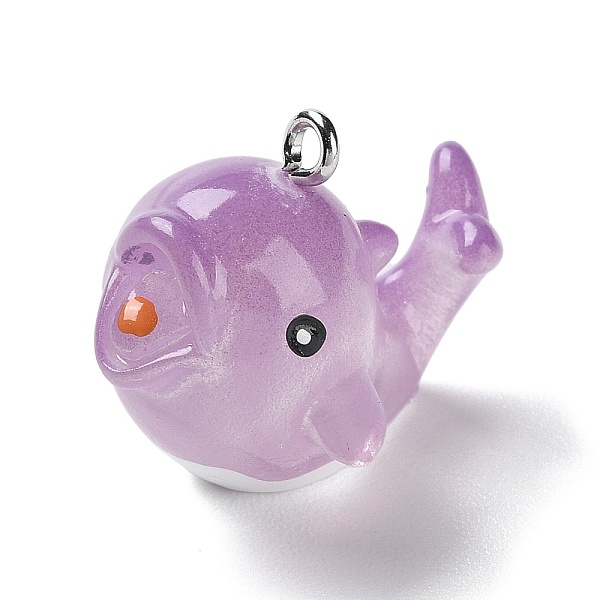 

PandaHall Sea Animal Theme Opaque Resin Pendants, Dolphin Charms with Platinum Tone Iron Loops, Lilac, 21.5x18x25mm, Hole: 2mm Iron+Resin..., Purple
