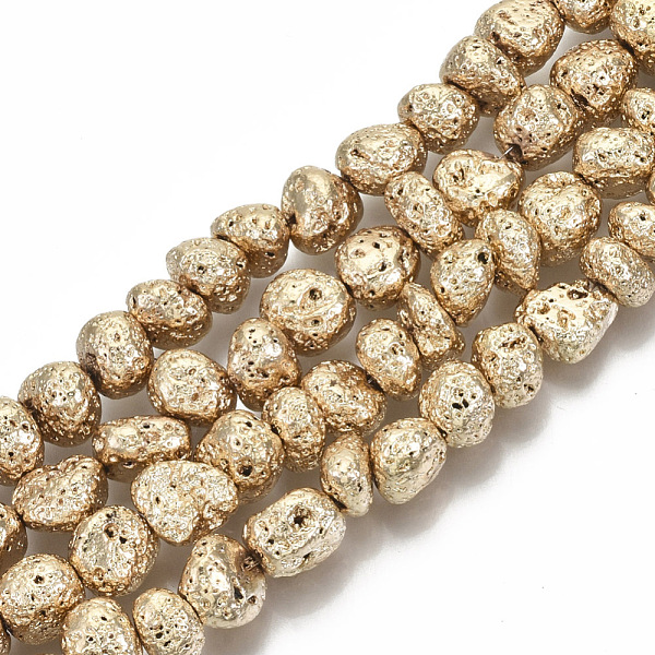 

PandaHall Electroplated Natural Lava Rock Beads Strands, Nuggets, Light Gold Plated, 6~10x6~10x5~8mm, Hole: 1mm, about 52~54pcs/strand...