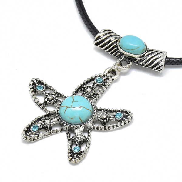 

PandaHall Alloy Rhinestone Pendant Necklaces, with Turquoise and Waxed Cord, Starfish/Sea Stars, Sky Blue, 17.3 inch~17.3 inch(44~45cm), 2mm...