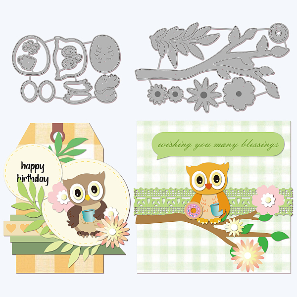 PandaHall GLOBLELAND 2Pcs Owl Cutting Dies Metal Coffee Donuts Twigs Die Cuts Embossing Stencils Template for Paper Card Making Decoration...