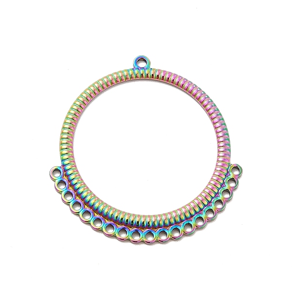 

PandaHall Ion Plating(IP) 304 Stainless Steel Chandelier Components Links, Grooved Round Ring, Rainbow Color, 45.5x43.5x2mm, Hole: 1.6mm &...