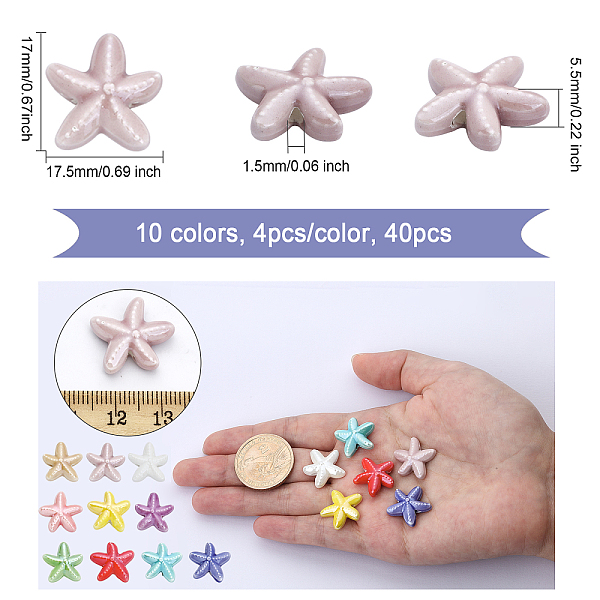 CHGCRAFT 40Pcs 10 Colors Handmade Porcelain Beads