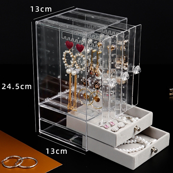 

PandaHall Rectangle 3 Vertical Drawers Transparent Plastic Jewelry Organizer Case, Hanging Jewelry Box with 2 Velvet Drawers, for Earring..., Clear