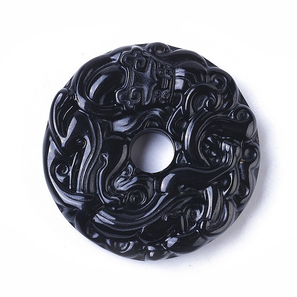 

PandaHall Natural Black Obsidian Pendants, Carving Kylin, Flat Round, 46.5x10.5mm, Hole: 1.5mm Obsidian Flat Round