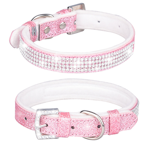 

PandaHall Adjustable Glittered Felt Pet Collars, Resin Rhinestone Cat Dog Choker Necklace, Pearl Pink, 420x20mm Fibre