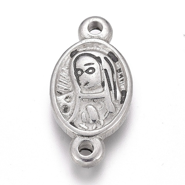 

PandaHall 304 Stainless Steel Links, Oval with Virgin Mary, Stainless Steel Color, 16x8x2.5mm, Hole: 1.4mm 304 Stainless Steel Oval
