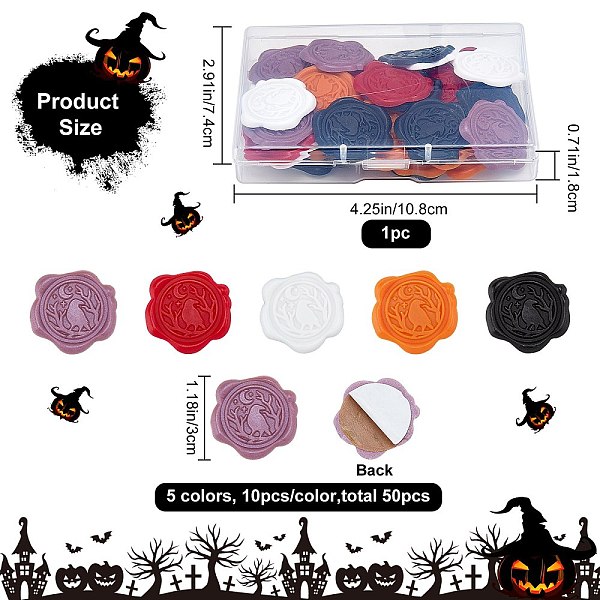 

PandaHall CRASPIRE 50Pcs 5 Colors Adhesive Wax Seal Stickers, Envelope Seal Decoration, for Craft Scrapbook DIY Gift, Halloween, Crow..., Multicolor