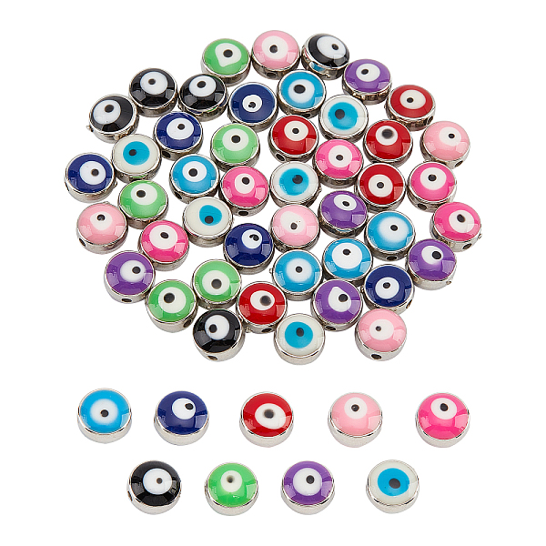 

PandaHall 54 Pcs 8mm Evil Eye Beads, 9 Colors Flat Round Opaque Resin Silver Plated Evil Eye Spacer Beads Evil Eye Charms Spacer Beads for..., Multicolor