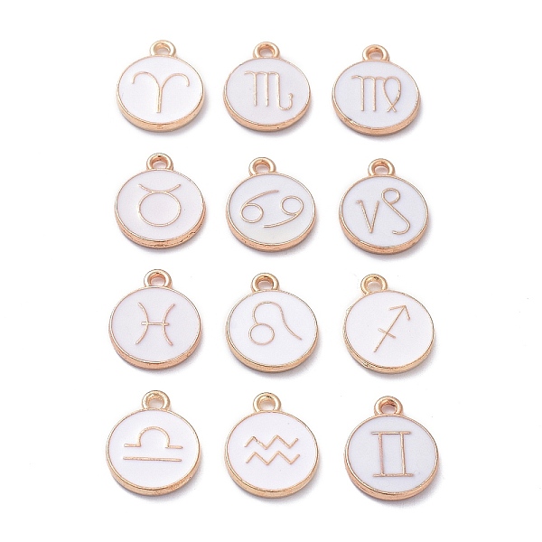 

PandaHall (Defective Closeout Sale: Yellowing), Alloy Enamel Pendants, Flat Round with Constellation, White, 15x12x2mm, Hole: 1.6mm...