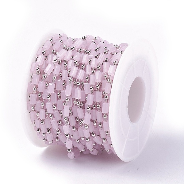 

PandaHall Handmade Glass Beaded Chains, Soldered, with Brass Findings, with Spool, Long-Lasting Plated, Real Platinum Plated, Cuboid, Pink...
