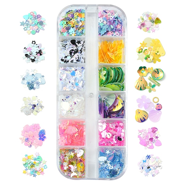 

PandaHall 12g 12 Styles Ornament Accessories, PVC Plastic Paillette/Sequins Beads, No Hole/Undrilled Beads, Mixed Shapes, Mixed Color..., Multicolor