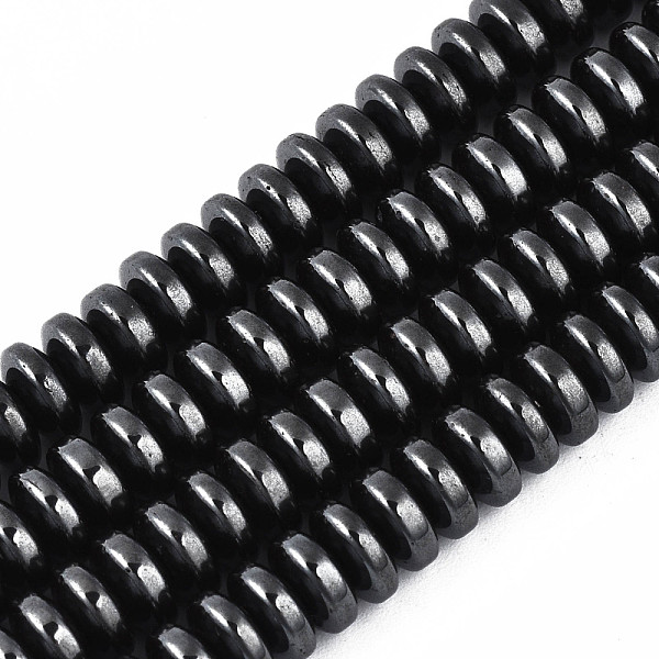 

PandaHall Non-Magnetic Synthetic Hematite Beads Strands, Rondelle, Black, 6.5x3mm, Hole: 1mm, about 137~139pcs/strand, 15.55~15.75 inch...