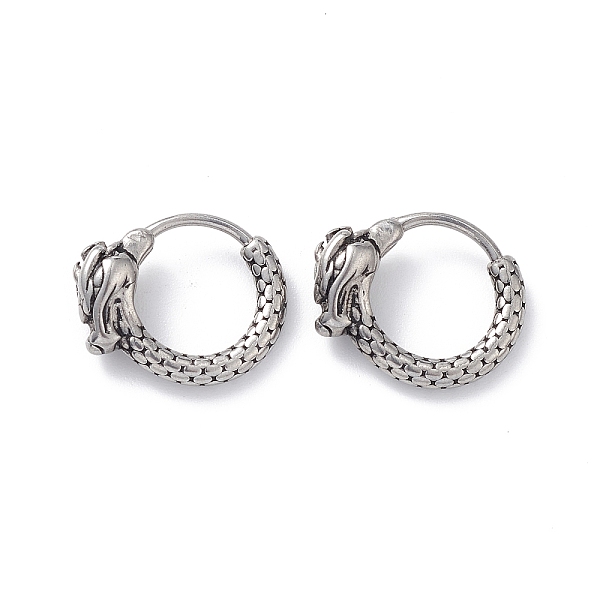 

PandaHall 304 Stainless Steel Dragon Hoop Earrings for Men Women, Antique Silver, 14.5x17.5x5.5mm, Pin: 1mm 304 Stainless Steel Dragon