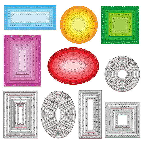 

PandaHall GLOBLELAND 5Pcs Circle Ellipse Rectangular Box Frame Cutting Dies Metal Stitch Frame Die Cuts Embossing Stencils Template for...