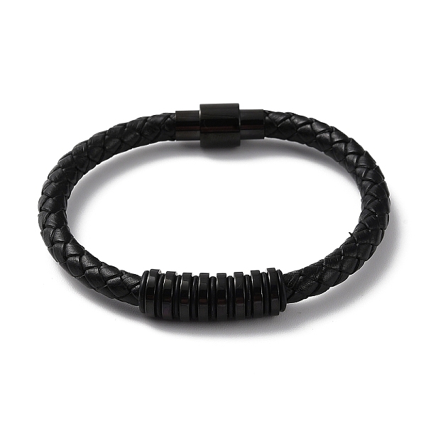 

PandaHall Leather Braided Round Cord Bracelet, with 304 Stainless Steel Magnetic Clasps & Beads for Men Women, Electrophoresis Black, 8-1/2...