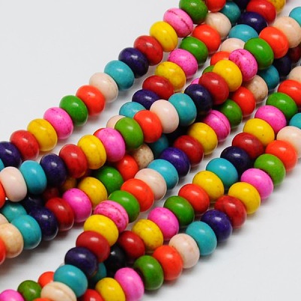 

PandaHall Synthetic Turquoise Beads Strands, Dyed, Rondelle, Mixed Color, 6x4mm, Hole: 1mm, about 88~90pcs/strand, 15 inch Synthetic..., Multicolor