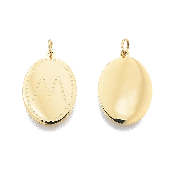 

PandaHall Ion Plating(IP) 304 Stainless Steel Pendants, with Jump Ring, Oval with Initial Letter M, Nickel Free, Real 14K Gold Plated...