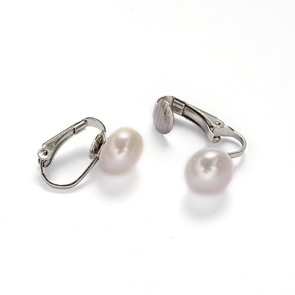 

PandaHall 304 Stainless Steel Freshwater Pearl Clip-on Earrings, Stainless Steel Color, 19x4x17mm Pearl