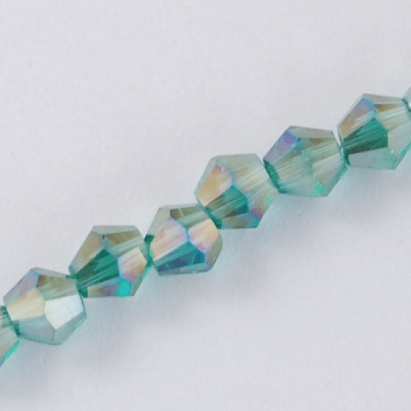 

PandaHall Glass Beads Strands, AB Color Plated, Faceted, Bicone, Light Sea Green, 2x3mm, Hole: 0.5mm, about 200pcs/strand, 16.5 inch Glass...