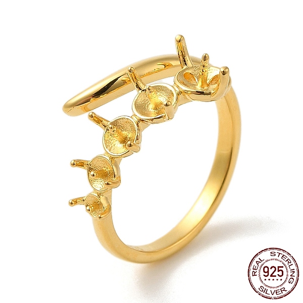 

PandaHall 925 Sterling Silver Open Cuff Ring Settings, for Half Drilled Beads, Real 18K Gold Plated, Tray: 2~4mm, US Size 7 1/4(17.5mm), Pin...