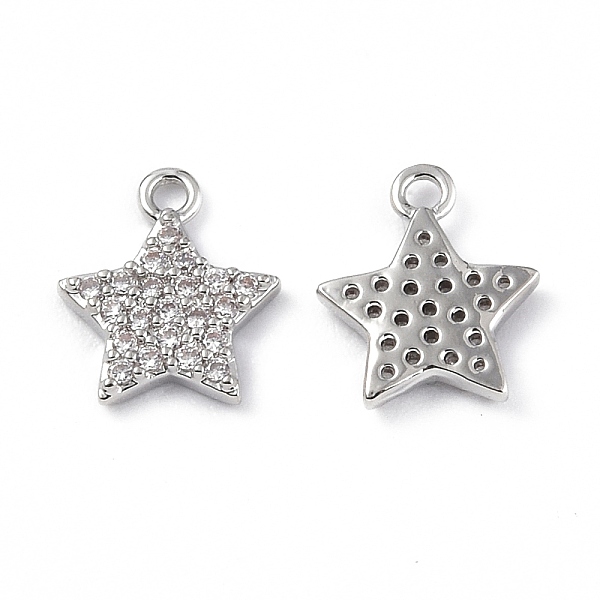 

PandaHall Brass Micro Pave Clear Cubic Zirconia Charms, Star Charm, Platinum, 8x9x1.5mm, Hole: 1.2mm Brass+Cubic Zirconia Star Clear