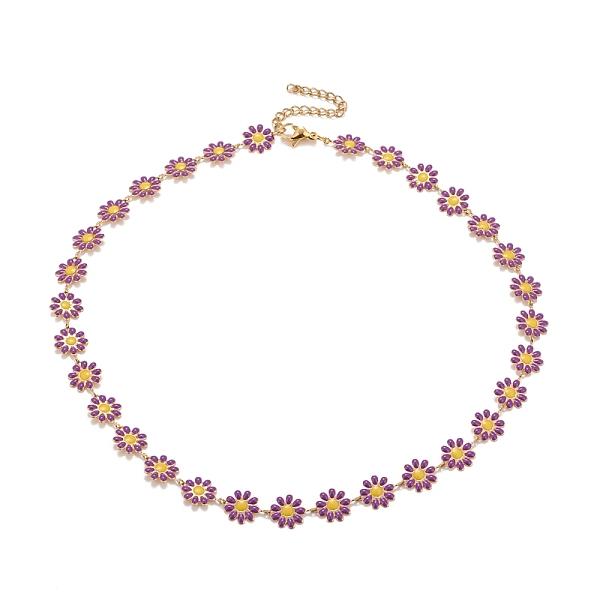 

PandaHall Enamel Daisy Link Chain Necklace, Vacuum Plating 304 Stainless Steel Jewelry for Women, Golden, Blue Violet, 16.3 inch(41.5cm) 304...
