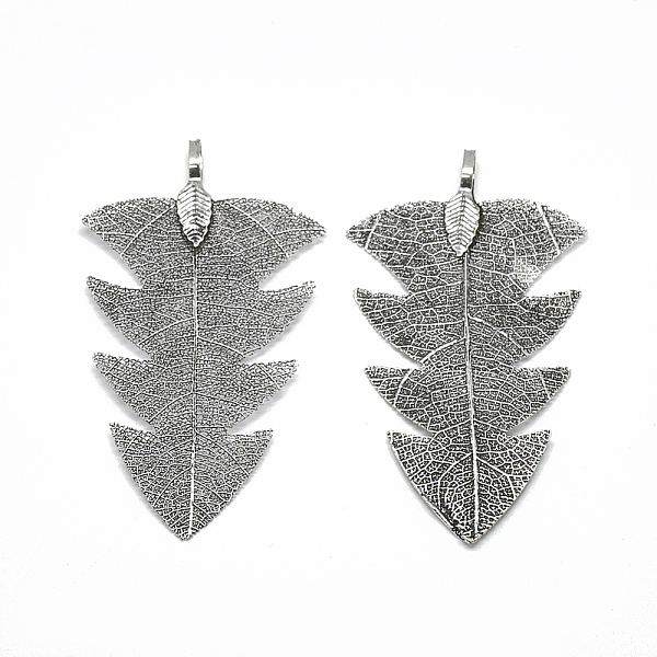 

PandaHall Iron Big Pendants, Electroplate Natural Leaf, Leaf, Antique Silver Plated, 63~64x35~36x1mm, Hole: 3x5.5mm Iron Leaf