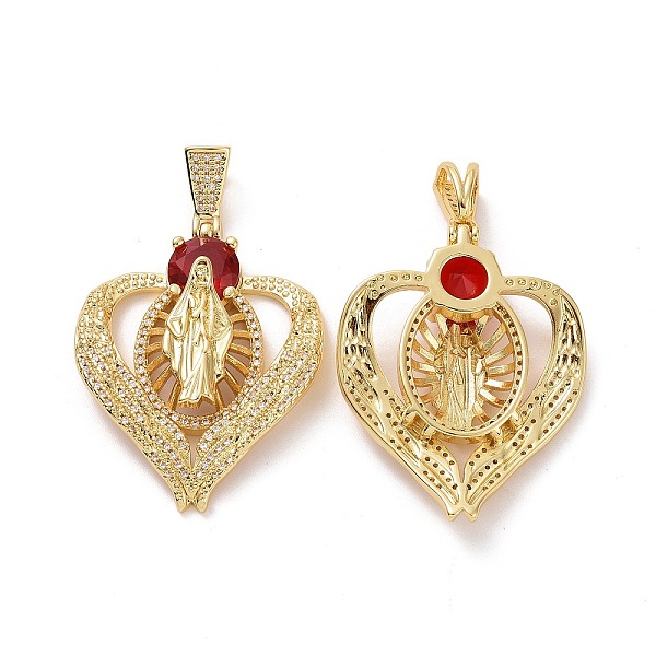 

PandaHall Brass Micro Pave Cubic Zirconia Pendants, Heart with Religion Virgin Mary Charms, Golden, Red, 43x34x8mm, Hole: 4x8mm Brass+Cubic...