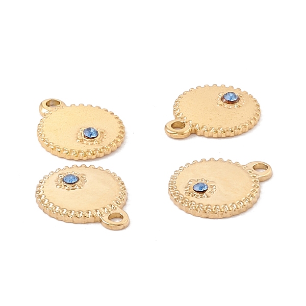 

PandaHall Ion Plating(IP) 304 Stainless Steel Charm, with Grade A Rhinestone, Golden, Flat Round, Mixed Color, 13x10.5x2mm, Hole: 1.2mm..., Multicolor