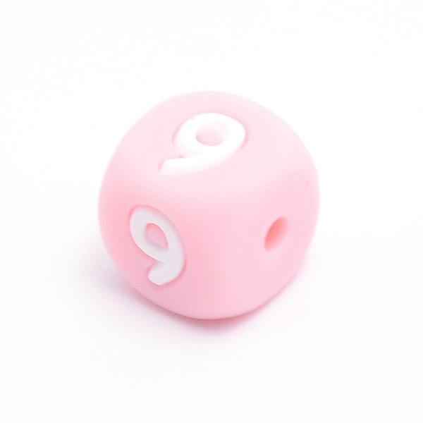 PandaHall Silicone Beads, for Bracelet or Necklace Making, Arabic Numerals Style, Pink Cube, Num.9, 10x10x10mm, Hole: 2mm Silicone Number...