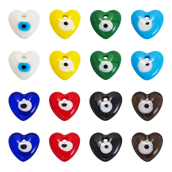 

PandaHall Cheriswelry 16Pcs 8 Colors Handmade Evil Eye Lampwork Pendants, Heart, Mixed Color, 19.5x19.5x5.5mm, Hole: 2mm, 2pcs/color..., Multicolor