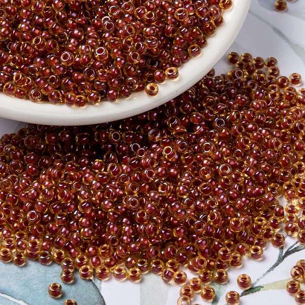 

PandaHall MIYUKI Round Rocailles Beads, Japanese Seed Beads, 8/0, (RR235) Sparkling Dark Coral Lined Topaz AB, 8/0, 3mm, Hole: 1mm, about..., Brown
