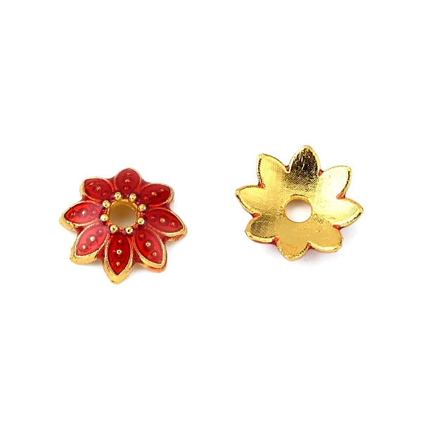 

PandaHall Multi-Petal Alloy Enamel Bead Caps, Flower, Red, 10x9x2.5mm, Hole: 1.4mm Alloy+Enamel Red