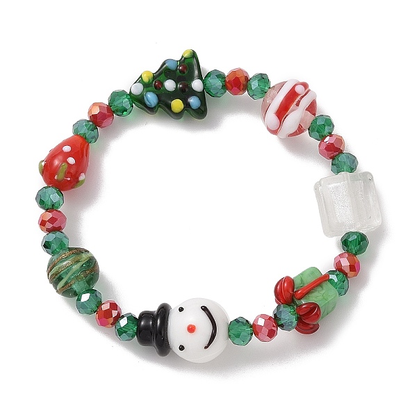 

PandaHall Christmas Tree & Snowman & Gift Box Lampwork & Glass Stretch Bracelets for Women, Colorful, Inner Diameter: 2-1/4 inch(5.75cm)..., Green