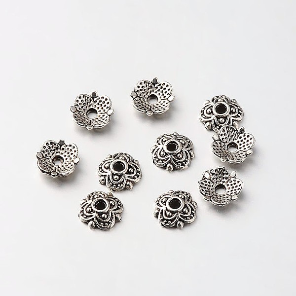 

PandaHall Tibetan Style Alloy Flower Bead Caps, Antique Silver, 8x2mm, Hole: 1mm Alloy