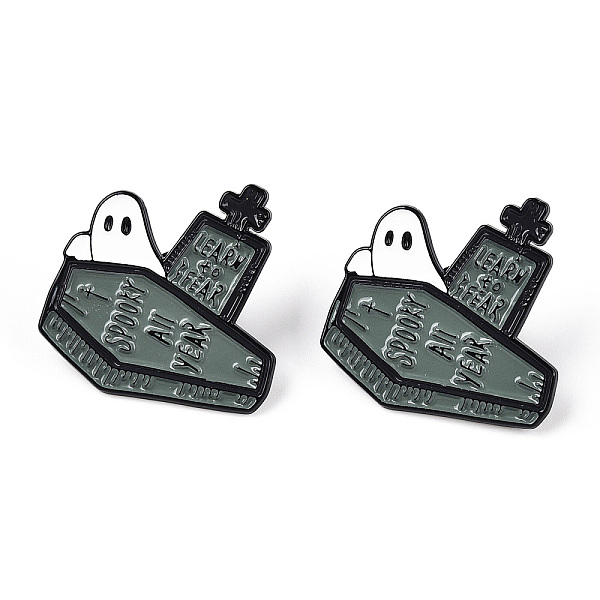 

PandaHall Alloy Enamel Brooches, Enamel Pin, for Halloween, with Rubber Clutches, Ghost with Coffin, Word Learn To Fear Spooky All Year...