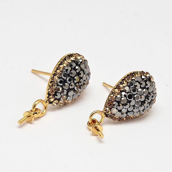 

PandaHall teardrop, Brass Stud Earring Findings, with Polymer Clay Rhinestones, Golden, 19x11x5mm, Pin: 0.7mm Brass+Rhinestone Teardrop..., Multicolor