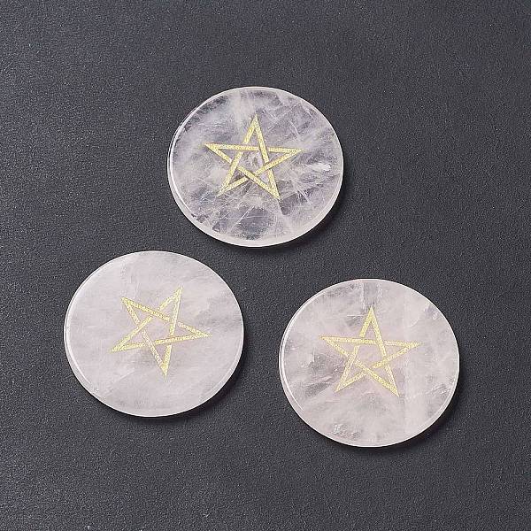 

PandaHall Natural Rose Quartz Cabochons, Flat Round with Pentagram Pattern, 25x2.5~3mm Rose Quartz Flat Round