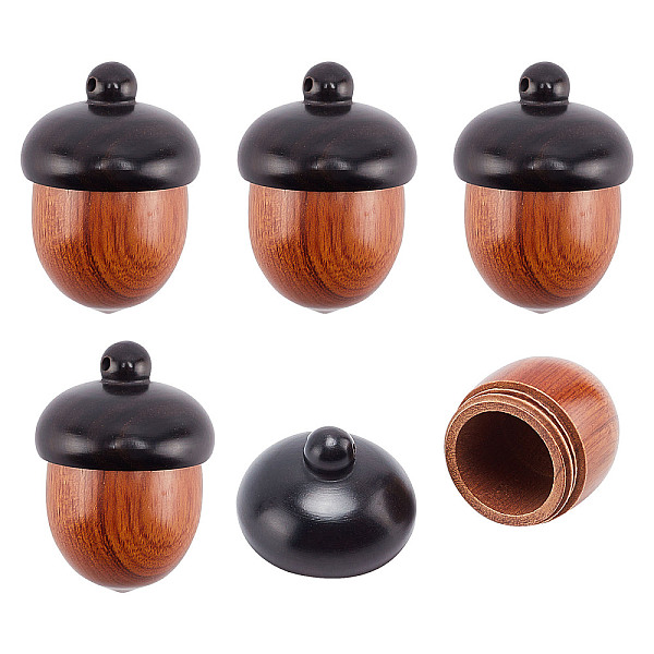 CHGCRAFT 5Pcs Acorn Cremation Ashes Pendants Charm Wooden Mini Acorn Pendant Disconnectable Ebony Wood Acorn Nut Box Pendant for Key Chain and Car Pendant Decorations, 31x22mm