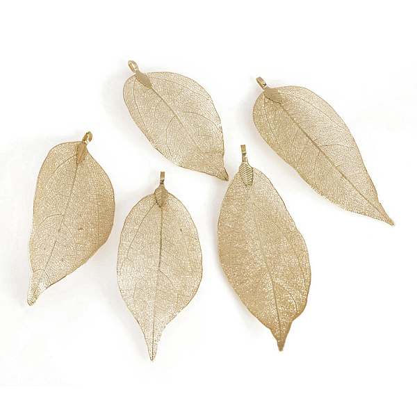 

PandaHall Electroplated Natural Leaf Big Pendants, with Iron Findings, Light Gold Plated, 70~100x30~50x1mm, Hole: 3x6mm Iron Leaf