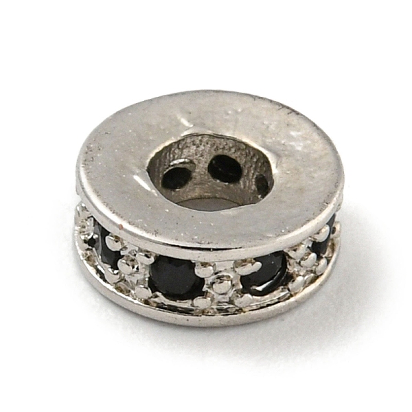 

PandaHall Brass Micro Pave Black Cubic Zirconia Beads, Flat Round, Platinum, 7x2.5mm, Hole: 3mm Brass+Cubic Zirconia Flat Round Black