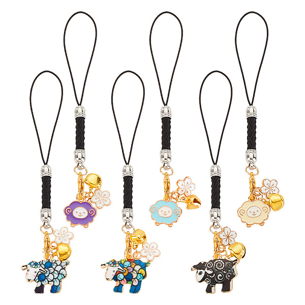 

PandaHall Sheep Alloy Enamel Pendant Decoration, with Nylon Cord Loops and Iron Bell Charms, Mixed Color, 98~104mm, 2 style, 3pcs/style..., Multicolor