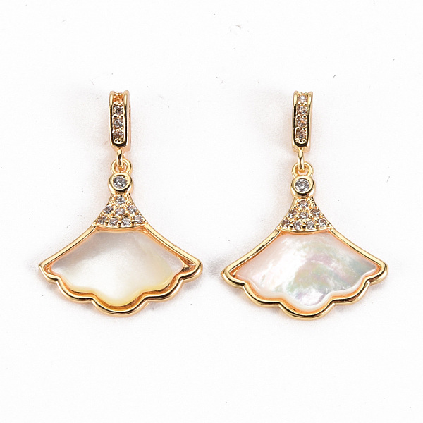 

PandaHall Brass Micro Pave Clear Cubic Zirconia Pendants,with Natural Shell, Nickel Free, Fan, Real 18K Gold Plated, 21x15x2mm, Hole..., White