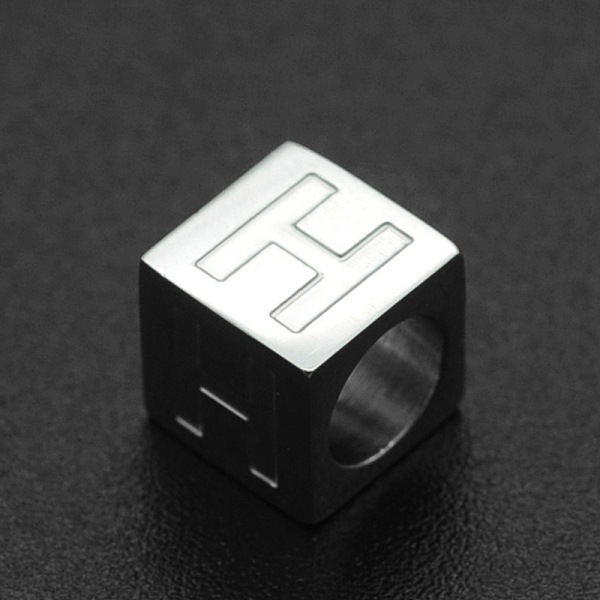 

PandaHall 201 Stainless Steel European Beads, Large Hole Beads, Horizontal Hole, Cube, Stainless Steel Color, Letter.H, 7x7x7mm, Hole: 5mm...