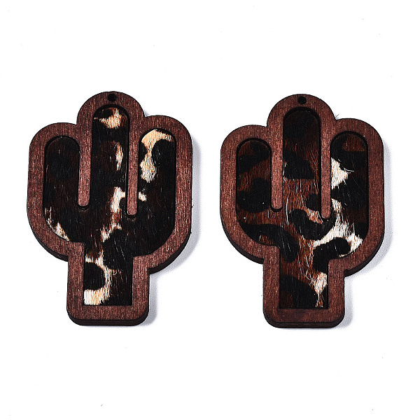 

PandaHall Eco-Friendly Cowhide Leather Big Pendants, with Dyed Wood, Cactus with Leopard Print, Colorful, 58x38x3mm, Hole: 1.6mm Leather...