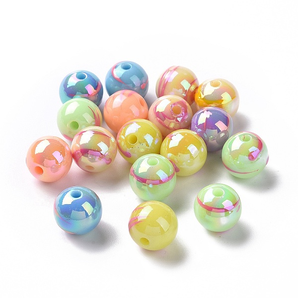 

PandaHall UV Plating Rainbow Iridescent Drawbench Acrylic Beads, Round, Pink, 12x11~11.5mm, Hole: 2mm Acrylic Round Pink