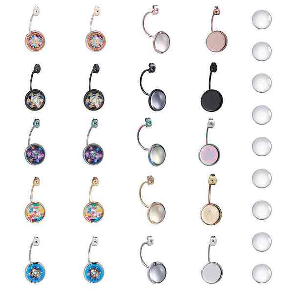 

PandaHall DIY Earring Makings, with Vacuum Plating 304 Stainless Steel Ear Nuts, Earring Backs and Transparent Glass Cabochons, Flat Round..., Clear