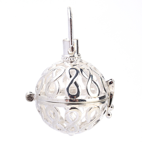 

PandaHall Rack Plating Brass Cage Pendants, For Chime Ball Pendant Necklaces Making, Hollow Round with Infinity, Silver Color Plated...