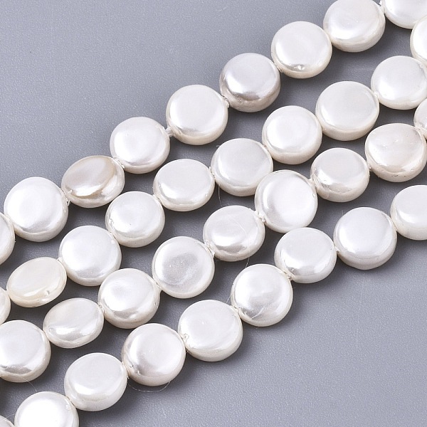 

PandaHall Natural Freshwater Shell Beads Strands, Flat Round, Linen, 6x3mm, Hole: 0.7mm, about 59~62pcs/strand, 13.70 inch~14.45 inch..., Brown